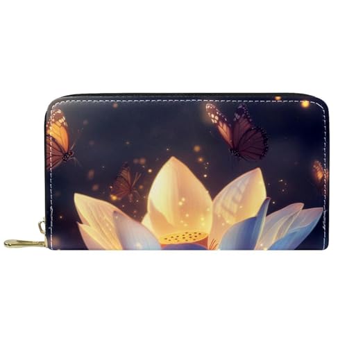 KengjuTesu Damen-Geldbörse mit Reißverschluss und Handy-Clutch, Lotus-Schmetterling, Reise-Geldbörse, Leder, Clutch, Kartenhalter, Organizer, Handgelenke, Mehrfarbig 1, Einheitsgröße von KengjuTesu