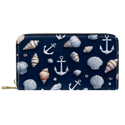 KengjuTesu Damen-Geldbörse mit Reißverschluss und Handy-Clutch, Muschel-Anker, Reise-Geldbörse, Leder, Clutch, Kartenhalter, Organizer, Handgelenke, Mehrfarbig 1, Einheitsgröße von KengjuTesu