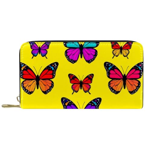 KengjuTesu Damen-Geldbörse mit umlaufendem Reißverschluss und Handy-Clutch, dunkelviolette Schmetterlinge, Reise-Geldbörse, Leder, Clutch, Kartenhalter, Organizer, Handgelenke, Geldbörsen, Mehrfarbig von KengjuTesu