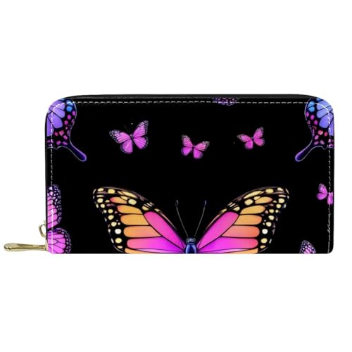 KengjuTesu Damen-Geldbörse mit umlaufendem Reißverschluss und Handy-Clutch, dunkelviolette Schmetterlinge, Reise-Geldbörse, Leder, Clutch, Kartenhalter, Organizer, Handgelenke, Geldbörsen, Mehrfarbig von KengjuTesu