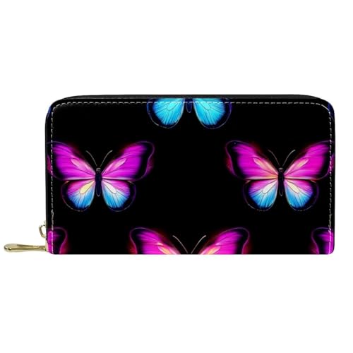 KengjuTesu Damen-Geldbörse mit umlaufendem Reißverschluss und Handy-Clutch, dunkelviolette Schmetterlinge, Reise-Geldbörse, Leder, Clutch, Kartenhalter, Organizer, Handgelenke, Geldbörsen, Mehrfarbig von KengjuTesu