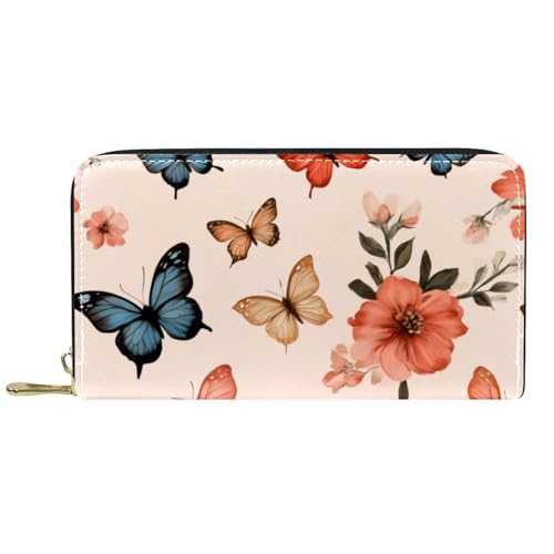 KengjuTesu Damen-Geldbörse mit umlaufendem Reißverschluss und Handy-Clutch, dunkelviolette Schmetterlinge, Reise-Geldbörse, Leder, Clutch, Kartenhalter, Organizer, Handgelenke, Geldbörsen, Mehrfarbig von KengjuTesu