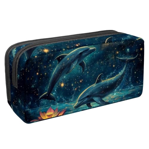 KengjuTesu Federmäppchen Wasserdicht Sternenhimmel Delfin Lotus Federmäppchen mit Reißverschluss Bleistifttasche Bürobedarf Schreibwaren Organizer für Studenten Teenager und, Mehrfarbig 4., One Size, von KengjuTesu