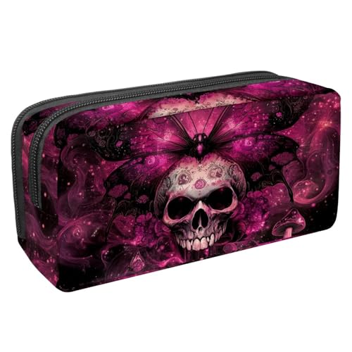 KengjuTesu Wasserdichte Federmäppchen, Geheimnis Rosa Schädel Schmetterling Stift Tasche Bleistift Federmäppchen mit Reißverschluss, Bürobedarf Briefpapier Organizer für Student Teenager Erwachsene, von KengjuTesu