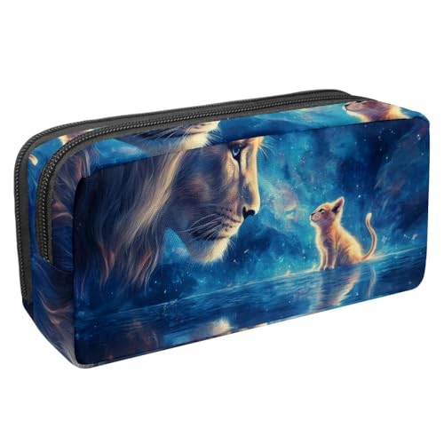 KengjuTesu Wasserdichte Federtasche, Blauer Sternelöwe Katze Federmäppchen mit Reißverschluss, Bürobedarf Briefpapier Organizer für Studenten, Jugendliche und Erwachsene, Mehrfarbig 3, One size, Etui von KengjuTesu