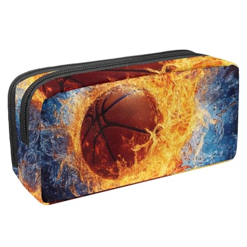 KengjuTesu Wasserdichtes Federmäppchen, Basketball-Feuer- und Wasser-Federmäppchen mit Reißverschluss, Bürobedarf, Schreibwaren-Organizer für Studenten, Teenager, Erwachsene, Mehrfarbig 1, von KengjuTesu
