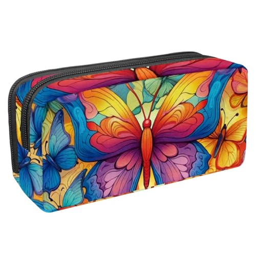 KengjuTesu Wasserdichtes Federmäppchen, Federmäppchen mit Reißverschluss, Regenbogen-Schmetterling-Muster, Stiftetasche, Bürobedarf, Schreibwaren-Organizer für Teenager, Mädchen, Studenten, von KengjuTesu