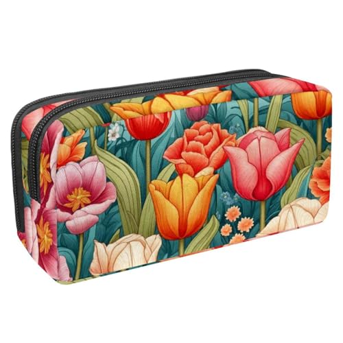 KengjuTesu Wasserdichtes Federmäppchen, Federmäppchen mit Reißverschluss, Tulpenmuster, Stiftetasche, Bürobedarf, Schreibwaren-Organizer für Teenager, Mädchen, Studenten, Erwachsene, Mehrfarbig 10, von KengjuTesu