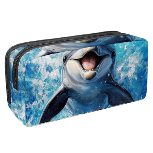 KengjuTesu Wasserdichtes Federmäppchen, Federmäppchen mit Reißverschluss, niedlicher Ozean-Delfin-Stifttasche, Bürobedarf, Schreibwaren-Organizer für Teenager, Mädchen, Studenten, Erwachsene, von KengjuTesu