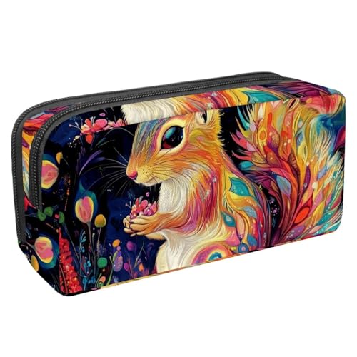KengjuTesu Wasserdichtes Federmäppchen, Federmäppchen mit Reißverschluss, psychedelische Blume, Eichhörnchen, Stifttasche, Bürobedarf, Schreibwaren-Organizer für Teenager, Mädchen, Studenten, von KengjuTesu