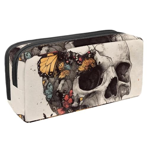 KengjuTesu Wasserdichtes Federmäppchen, Surreal, schwarzer Totenkopf-Schmetterling, Stiftetasche mit Reißverschluss, Bürobedarf, Schreibwaren-Organizer für Studenten, Teenager, Erwachsene, Mehrfarbig von KengjuTesu