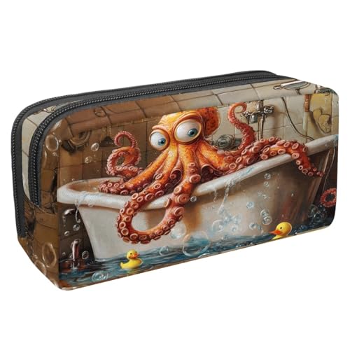 KengjuTesu Wasserdichtes Federmäppchen, dunkelgelbes Oktopus-Stifttasche, Federmäppchen mit Reißverschluss, Bürobedarf, Schreibwaren-Organizer für Studenten, Teenager, Erwachsene, Mehrfarbig 8, von KengjuTesu
