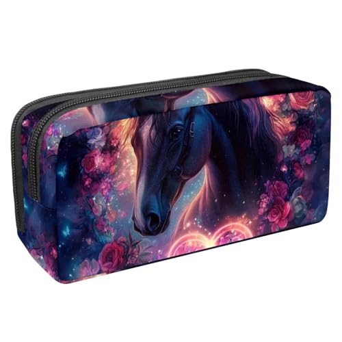 KengjuTesu Wasserdichtes Federmäppchen, violettes Rosenpferd, Stiftetasche mit Reißverschluss, Bürobedarf, Schreibwaren-Organizer für Studenten, Teenager, Erwachsene, Mehrfarbig 4, Einheitsgröße, von KengjuTesu