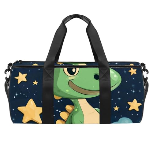Runde Sporttasche mit abnehmbarem Schultergurt, Cartoon-Motiv, grüner Dinosaurier, Trainings-Handtasche, Übernachtungstasche für Damen und Herren, Mehrfarbig 1, Einheitsgröße, Handgepäck von KengjuTesu