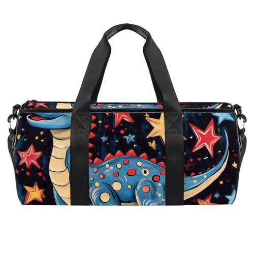 Runde Sporttasche mit abnehmbarem Schultergurt, Cartoon-Motiv, grüner Dinosaurier, Trainings-Handtasche, Übernachtungstasche für Damen und Herren, Mehrfarbig 2, Einheitsgröße, Handgepäck von KengjuTesu