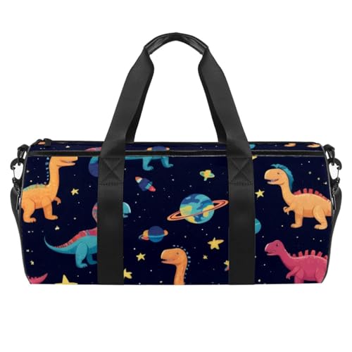 Runde Sporttasche mit abnehmbarem Schultergurt, Cartoon-Motiv, grüner Dinosaurier, Trainings-Handtasche, Übernachtungstasche für Damen und Herren, Mehrfarbig 4, Einheitsgröße, Handgepäck von KengjuTesu