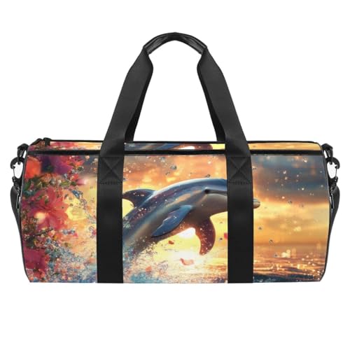 Runde Sporttasche mit abnehmbarem Schultergurt, Cartoon-Motiv, grüner Dinosaurier, Trainings-Handtasche, Übernachtungstasche für Damen und Herren, Mehrfarbig 5, Einheitsgröße, Handgepäck von KengjuTesu