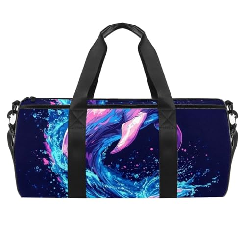 Runde Sporttasche mit abnehmbarem Schultergurt, Cartoon-Motiv, grüner Dinosaurier, Trainings-Handtasche, Übernachtungstasche für Damen und Herren, Mehrfarbig 6, Einheitsgröße, Handgepäck von KengjuTesu