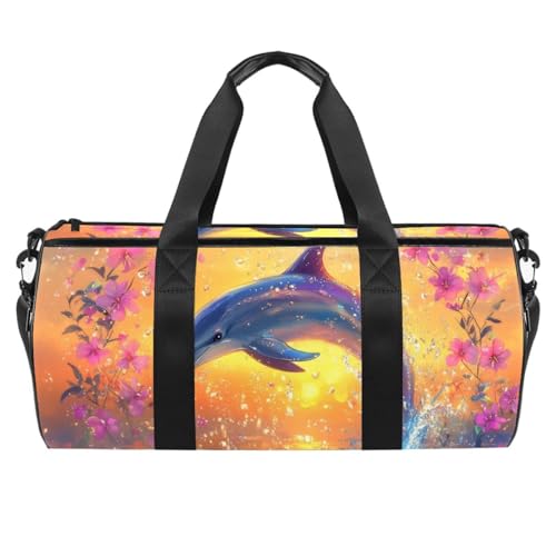 Runde Sporttasche mit abnehmbarem Schultergurt, Cartoon-Motiv, grüner Dinosaurier, Trainings-Handtasche, Übernachtungstasche für Damen und Herren, Mehrfarbig 7, Einheitsgröße, Handgepäck von KengjuTesu