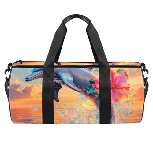 Runde Sporttasche mit abnehmbarem Schultergurt, Cartoon-Motiv, grüner Dinosaurier, Trainings-Handtasche, Übernachtungstasche für Damen und Herren, Mehrfarbig 9, Einheitsgröße, Handgepäck von KengjuTesu