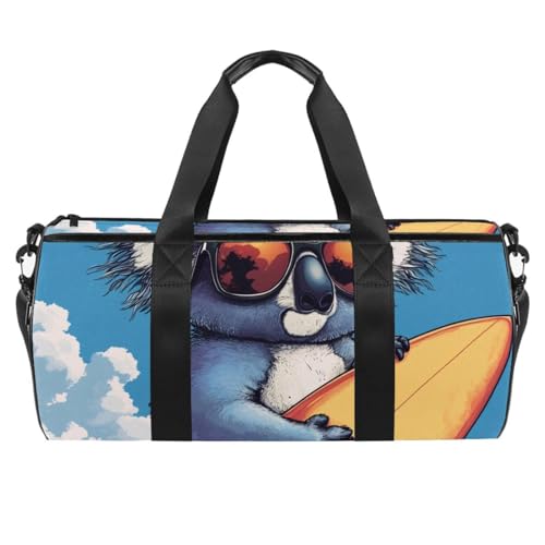 Runde Sporttasche mit abnehmbarem Schultergurt, Koala, Surfbrett, Training, Handtasche, Übernachtungstasche für Damen und Herren, Mehrfarbig 1, Einheitsgröße, Handgepäck von KengjuTesu