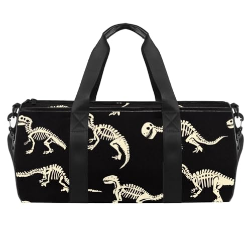 Runde Sporttasche mit abnehmbarem Schultergurt, Skelett-Dinosaurier-Training-Handtasche, Übernachtungstasche für Damen und Herren, Mehrfarbig 1, Einheitsgröße, Handgepäck von KengjuTesu