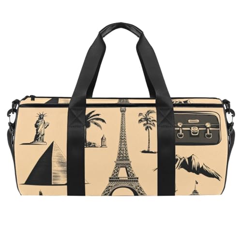 Runde Sporttasche mit abnehmbarem Schultergurt, Skelett-Dinosaurier-Training-Handtasche, Übernachtungstasche für Damen und Herren, Mehrfarbig 6, Einheitsgröße, Handgepäck von KengjuTesu