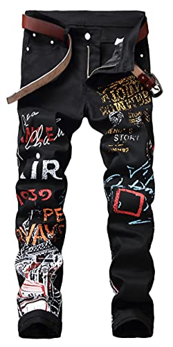 Herren Casual Stylish Straight Slim Fit Jeans Young Hiphop Skinny Denim Pants, 200 schwarz, 50 von Kengue