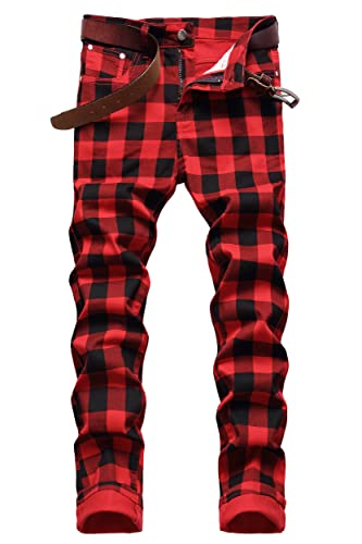 Herren-Jeans, lässig, stilvoll, gerade, schmale Passform, Hiphop, Skinny Denim-Hose, 800 Rot, 48 von Kengue