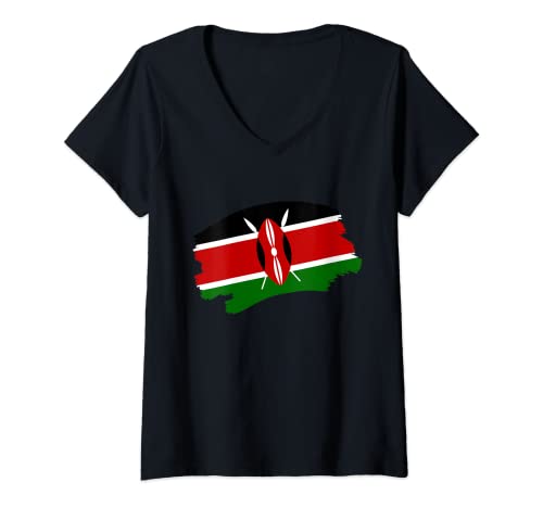 Damen Kenianische Flagge Kenia T-Shirt mit V-Ausschnitt Damen Kenianische Flagge Kenia T-Shirt mit V-Ausschnitt von Kenianische Geschenkideen & mehr