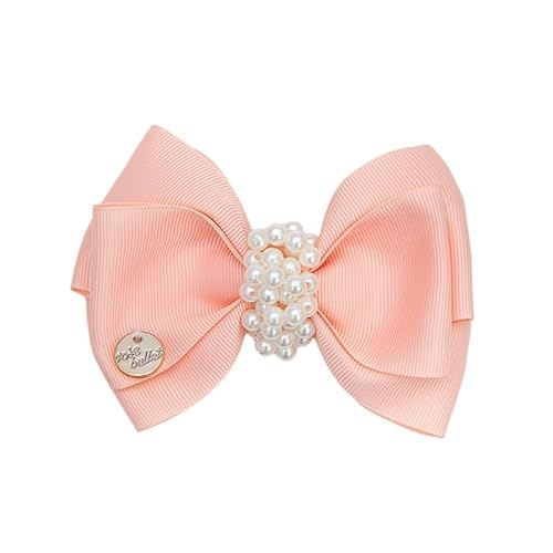 2 Stück Haarspangen aus Stoff, handgefertigt, süße und niedliche Seitenclips mit Perlenschleifen, Rosa, A von Keninll