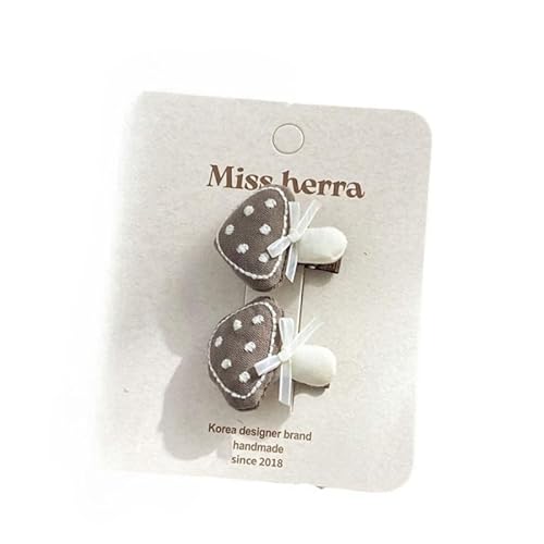 2 Stück Haarspangen aus Stoff, handgefertigte, niedliche Pilz-Seitenclips, die das Haar nicht beschädigen. Brauner gepunkteter Pilz von Keninll