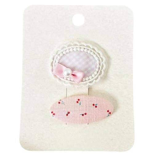 2 Stück Stoff-Haarspangen, niedliche rosa Schleife, seitliche Clips, verletzen das Haar nicht, Spitzenkirschen von Keninll