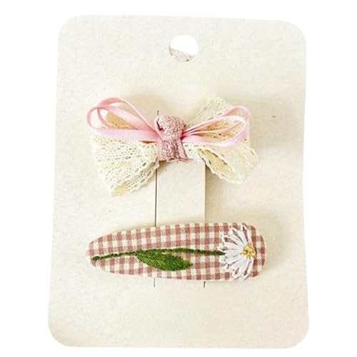 2 Stück Stoff-Haarspangen, niedliche rosa Schleife, seitliche Clips, verletzen das Haar nicht Gänseblümchen von Keninll