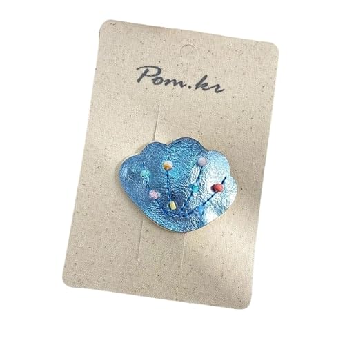 2 x Stoff-Haarspangen, handgefertigtes Leder, süße und niedliche Pony-Clips, Seitenclips, blaue Muschel von Keninll