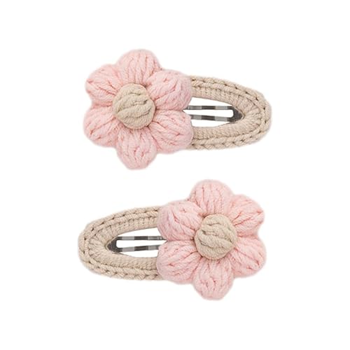 2 x Stoff-Haarspangen, handgehäkelte Wollblumen, süße und niedliche Seitenclips, hellrosa Blumen von Keninll