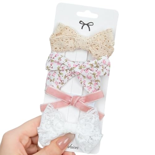 4 Stück Stoff-Haarspangen, florale Spitzenschleife, süß und niedlich, handgefertigte Seitenclips F von Keninll