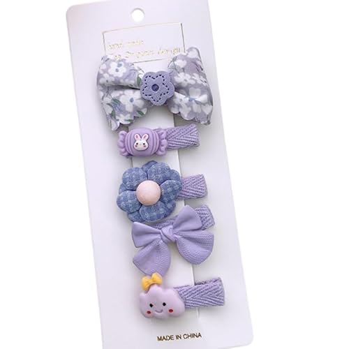 5 Stück Stoff-Haarspangen, niedliche bunte Obstblumenschleife, handgefertigte Seitenclips, die Ihr Haar nicht beschädigen. Lila Wolken von Keninll