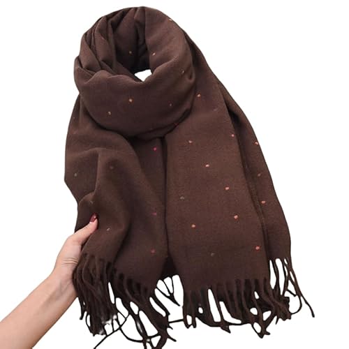 Keninll Damen Schal Kaschmir Schal Fransen mit bunten Punkten Winter Mode Decke Weich Warm und Bequem, coffer, 70inch von Keninll