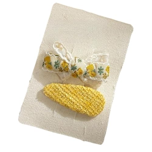Stoff-Haarspangen, gelbe, handgefertigte süße Seitenclips, die das Haar nicht beschädigen. Bestickte Fliege von Keninll