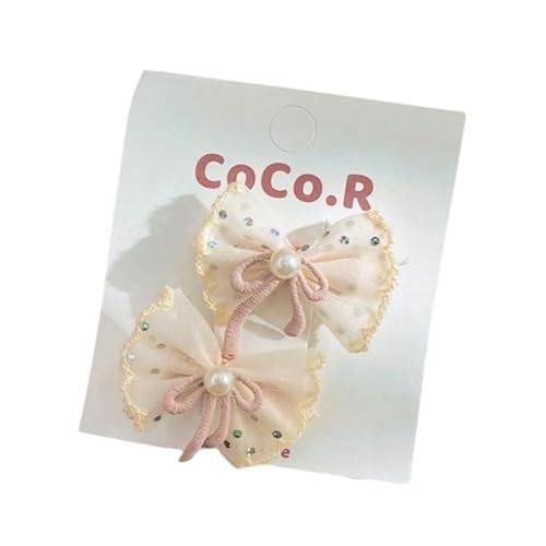 Stoff-Haarspangen, handgefertigt, niedliche und süße Spitze, bestickte Schleife, Seitenclips, die das Haar nicht beschädigen. Blumen-Perlenschleife von Keninll