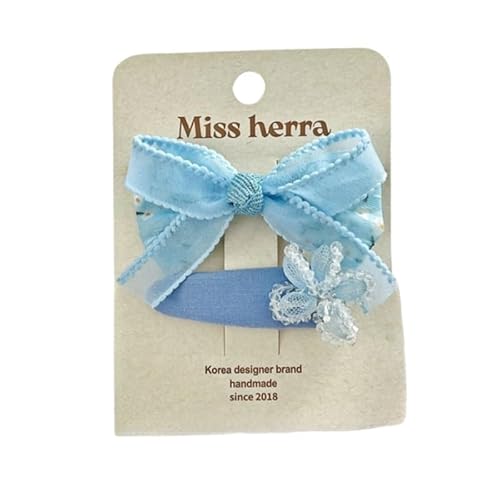 Stoff-Haarspangen, handgefertigt, niedliche und süße blaue Spitzenschleife, die das Haar nicht beschädigen. Hellblaue Blumen von Keninll