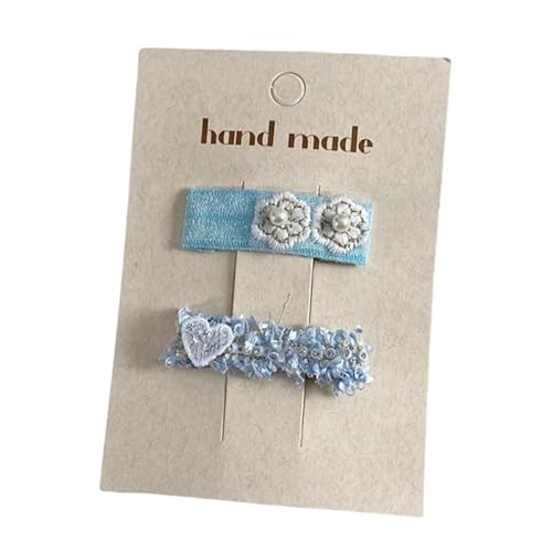 Stoff-Haarspangen, handgefertigt, süße und niedliche bunte Perlenspitze, Pony-Clip, Seitenclips, blaue Perle von Keninll