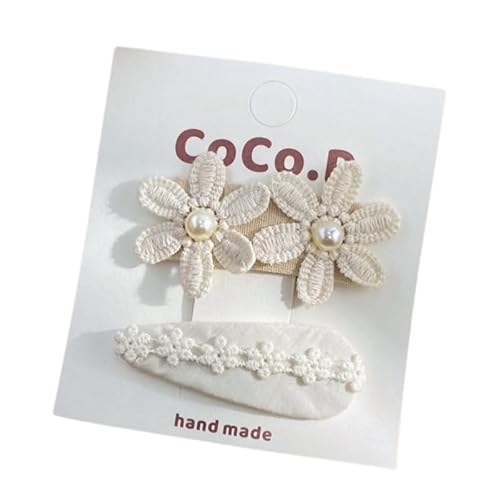 Stoff-Haarspangen, handgefertigte süße Spitzen-Perlenschleife, Seitenclips, die das Haar nicht beschädigen von Keninll