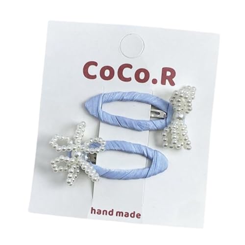 Stoff-Haarspangen, handgefertigte süße und niedliche Perlenschleife, Pony-Clips, Seitenclips, blau von Keninll