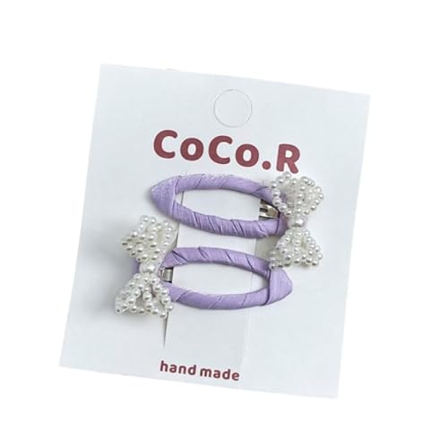 Stoff-Haarspangen, handgefertigte süße und niedliche Perlenschleife, Pony-Clips, Seitenclips, violett von Keninll