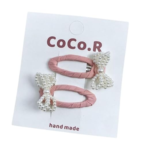 Stoff-Haarspangen, handgefertigte süße und niedliche Perlenschleife Pony-Clips, Seitenclips rosa Stoff-Haarspangen, handgefertigte süße und niedliche Perlenschleife Pony-Clips, Seitenclips rosa von Keninll