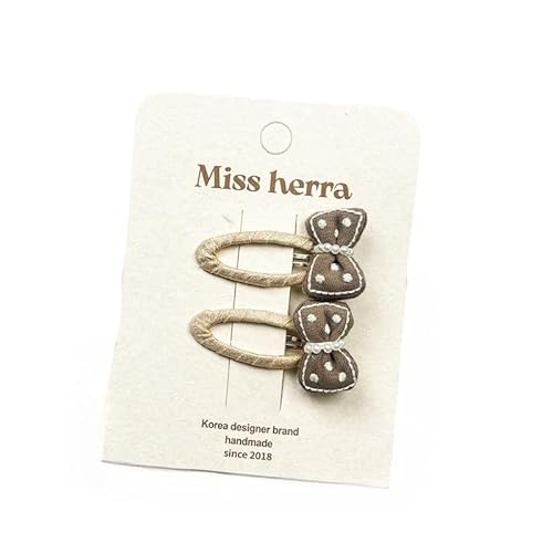 Stoff-Haarspangen, handgefertigte süße und niedliche Perlenschleife Seitenclips, braun von Keninll