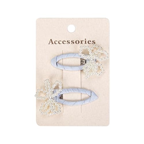 Stoff-Haarspangen, süße und niedliche Seitenclips mit Perlenschleife und Herzen, von Hand gefertigt, blaue Blumen von Keninll