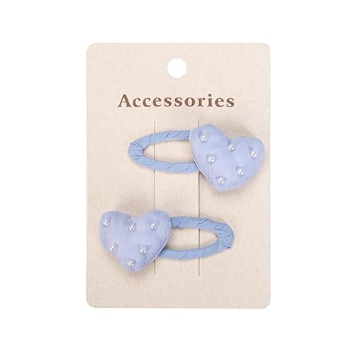 Stoff-Haarspangen, süße und niedliche Seitenclips mit Perlenschleife und Herzen, von Hand gefertigt. Blaue Liebe von Keninll